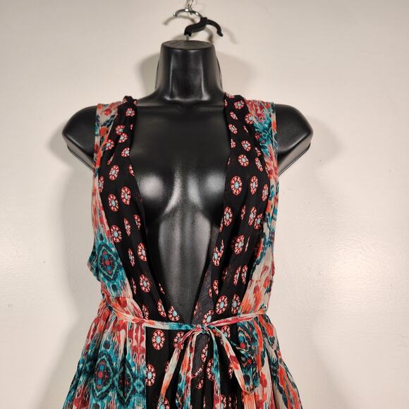 XHILARATION Vintage Boho Sleeveless Tie Waist Kimono Duster Womens S/M Multi - Picture 9 of 10